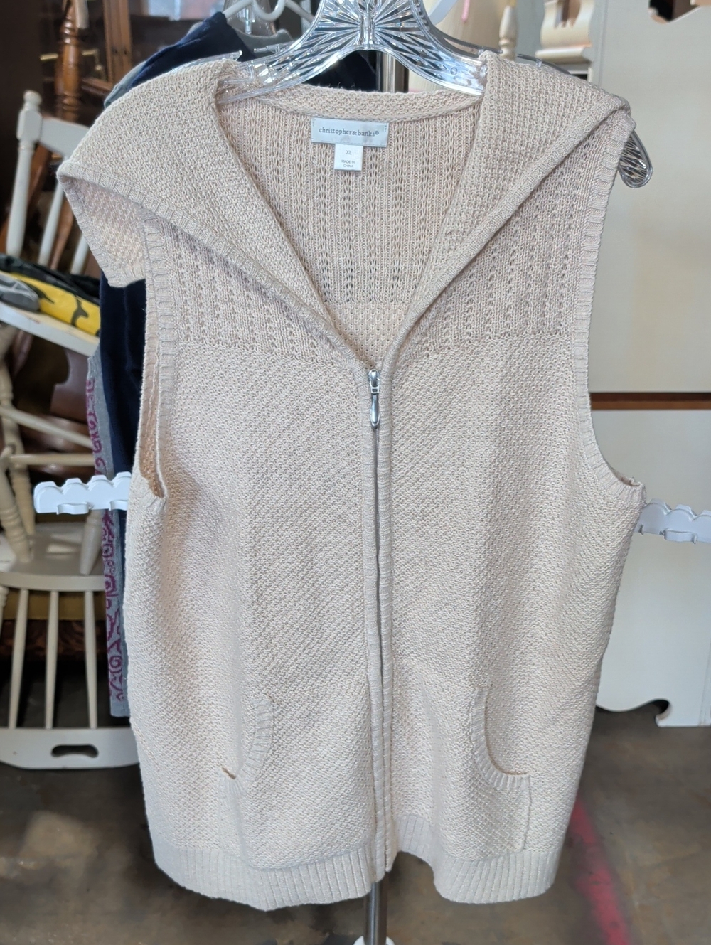 Christopher & Banks Sleeveless Zip Knit Vest - Beige
